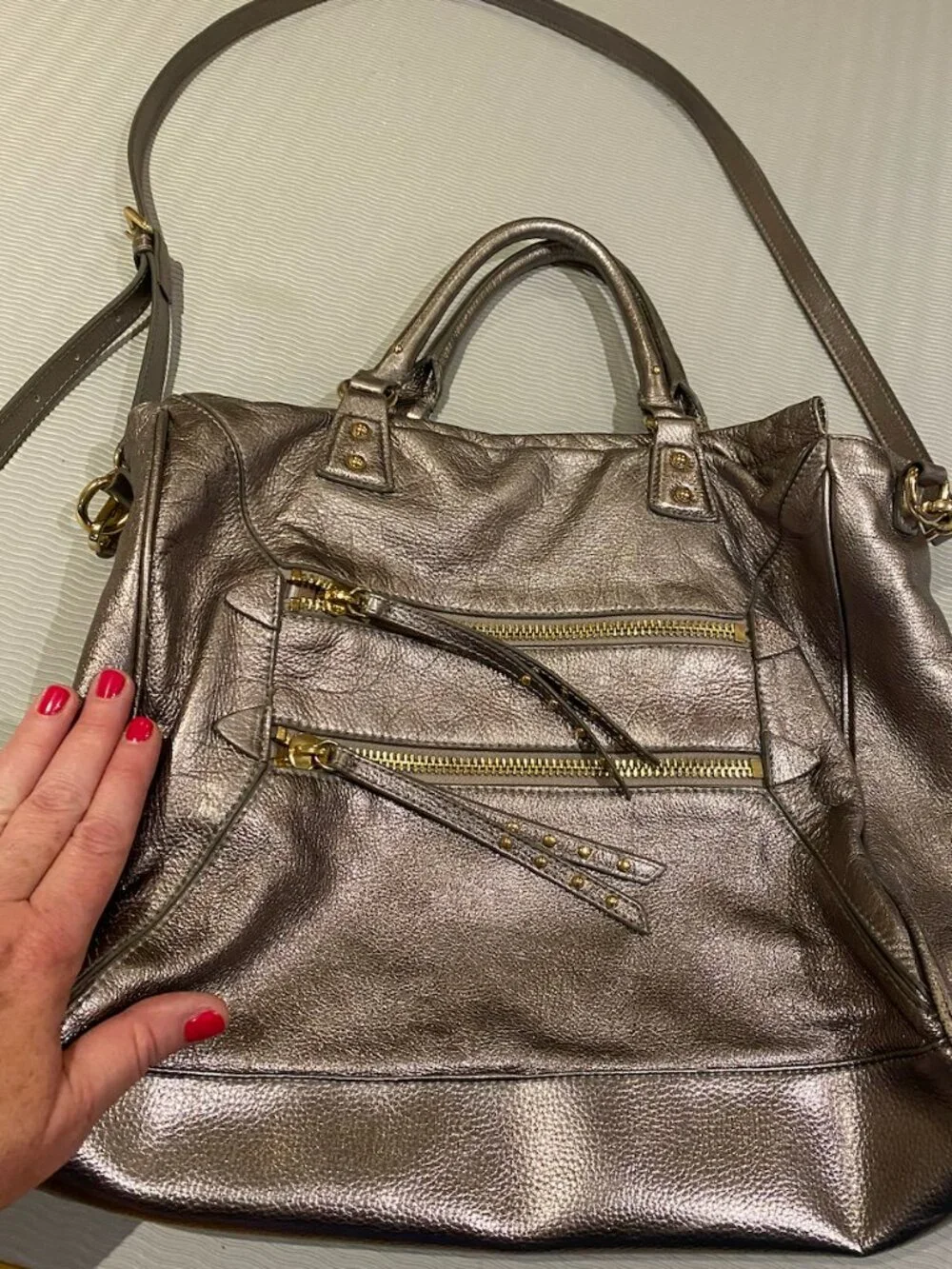 Steven by Steve Madden Silver Tote with striped interior